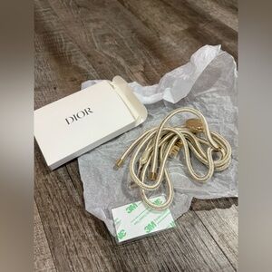 NIB - DIOR Phone Ring/ Adjustable Strap Gold & White Lanyard with J'ADORE Charms